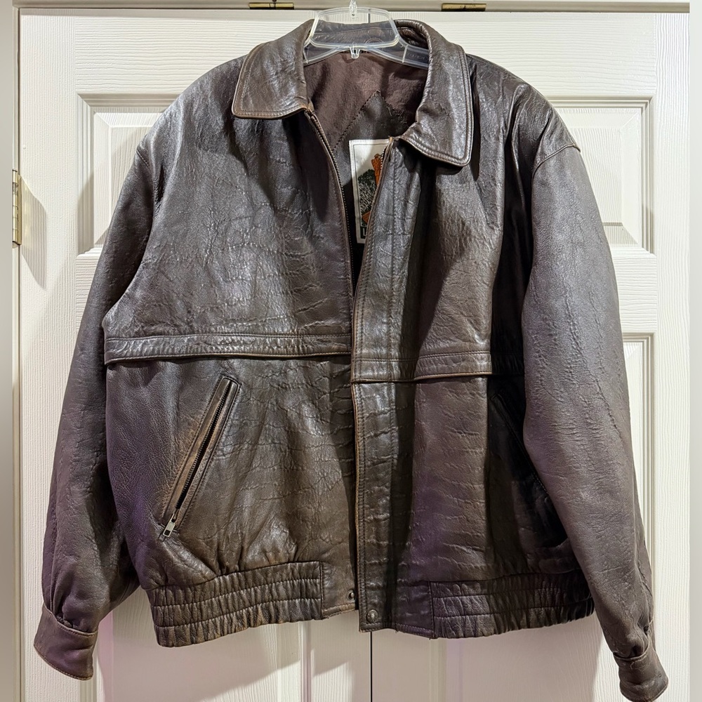 Luis Alvear Men’s Vintage Brown Leather Bomber Jacket Sz XL
